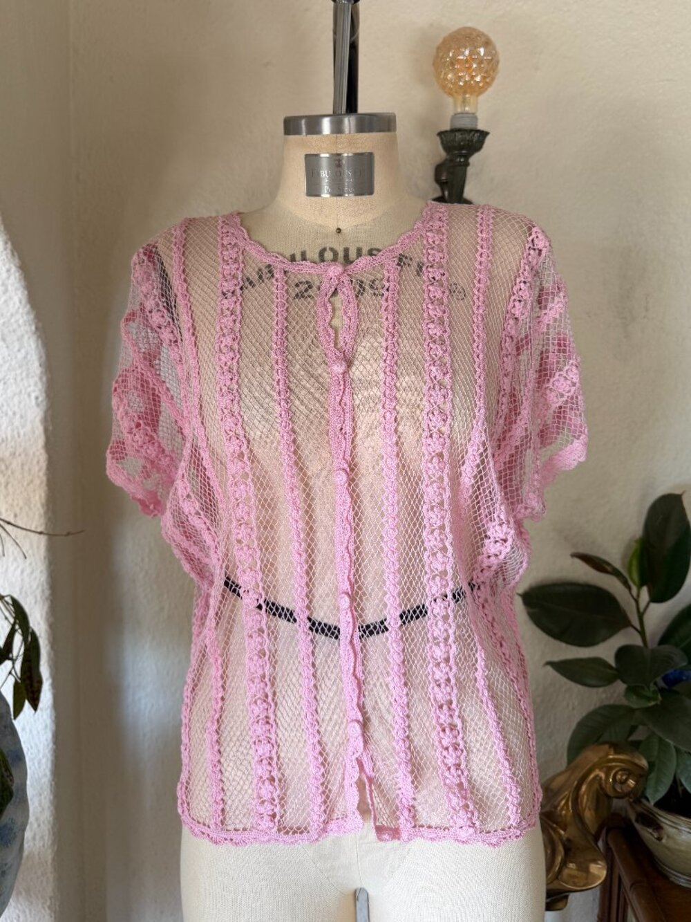 Deadstock Vintage Lim’s Crochet Lace Pink Boho Blouse Top VTG